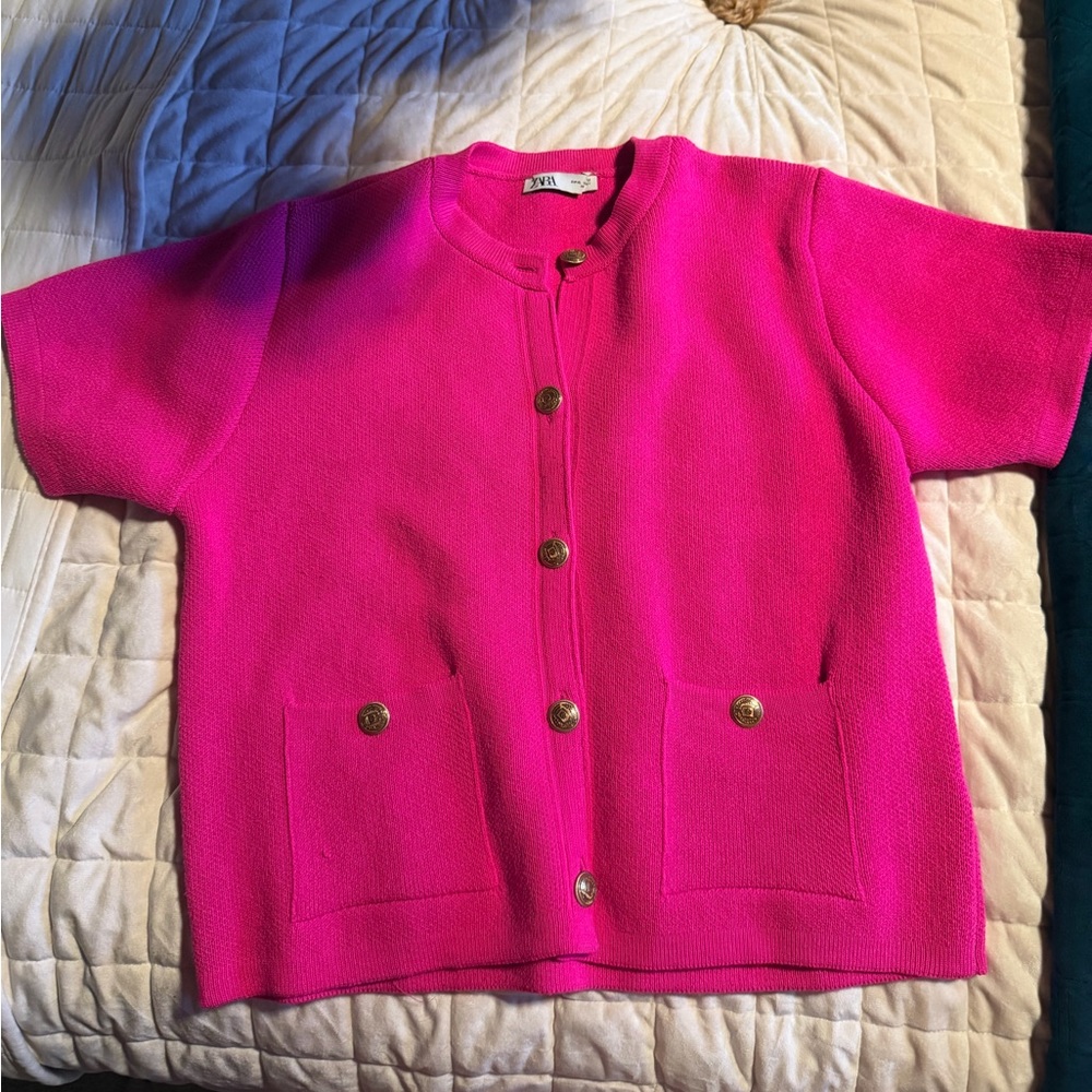 Zara Hot Pink Short Sleeve Cardigan